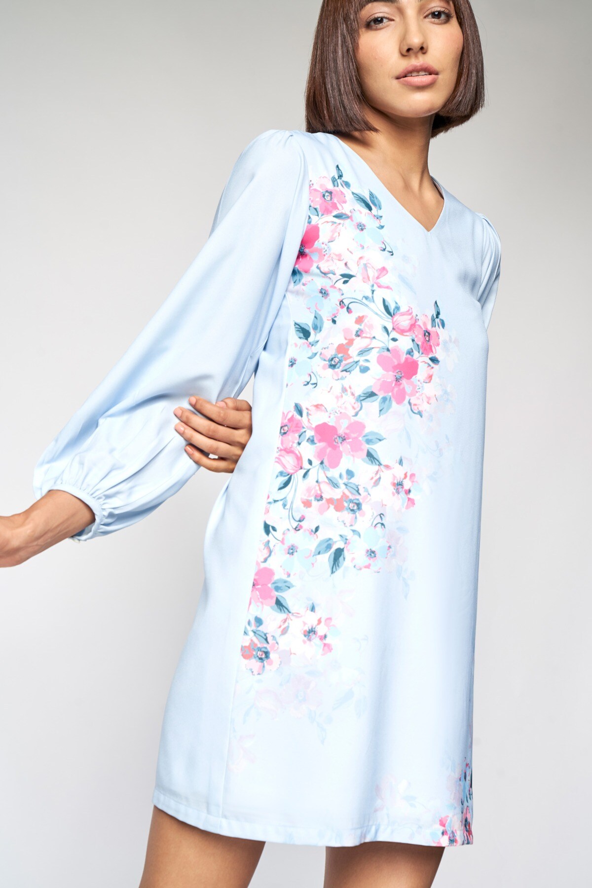 2 - Powder Blue Floral Printed Shift Dress, image 2