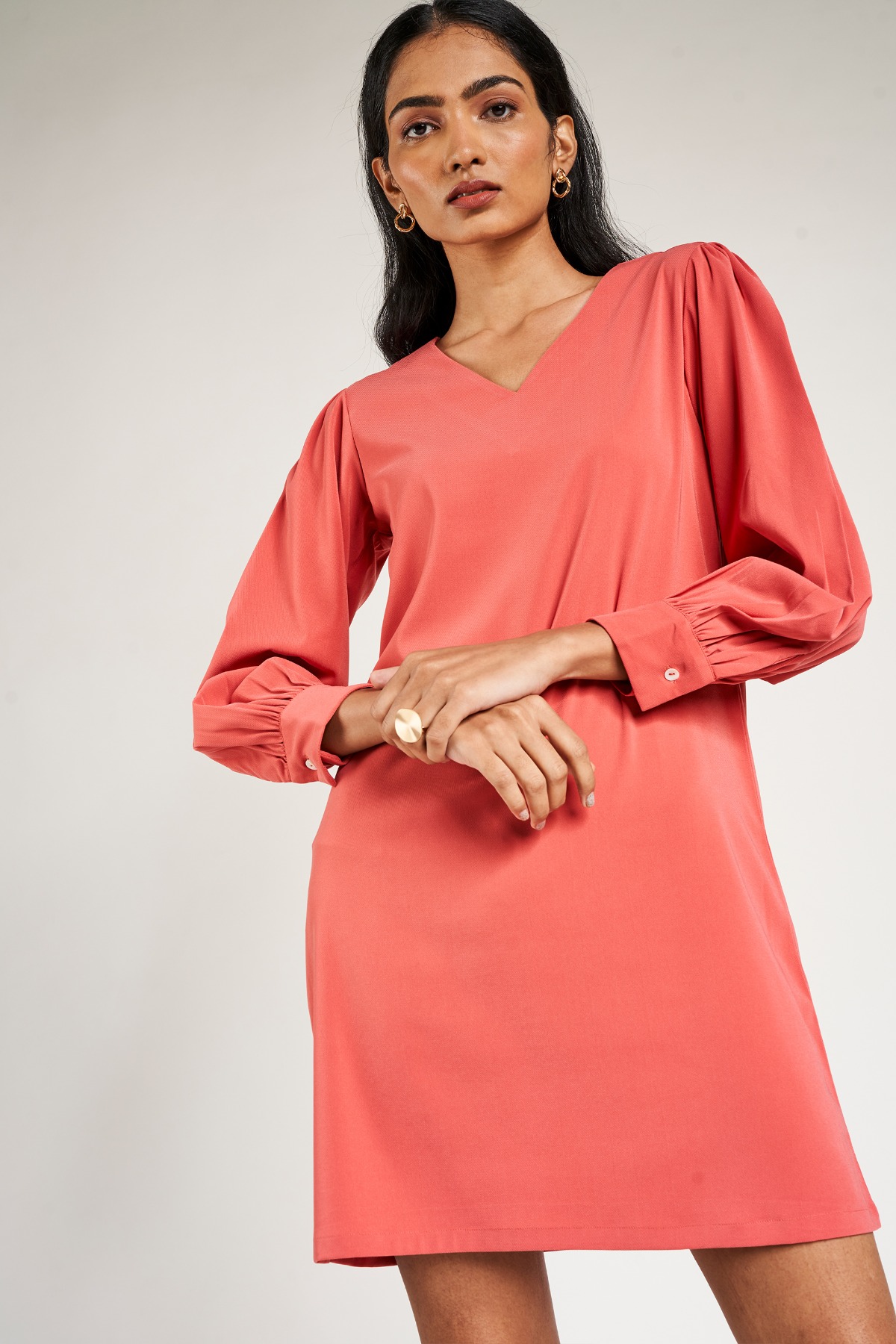 6 - Peach Solid A-Line Dress, image 6