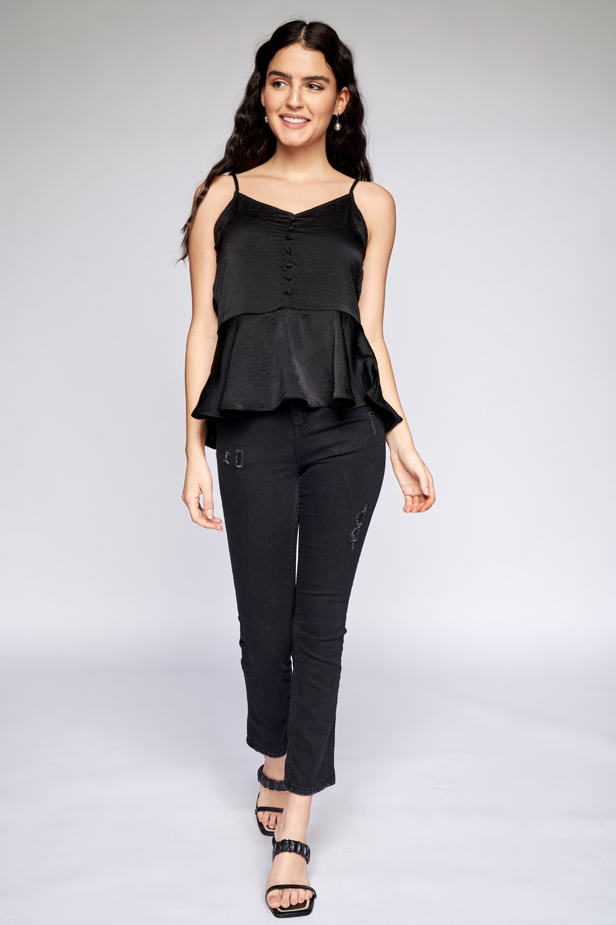 2 - Black Solid Peplum Top, image 3