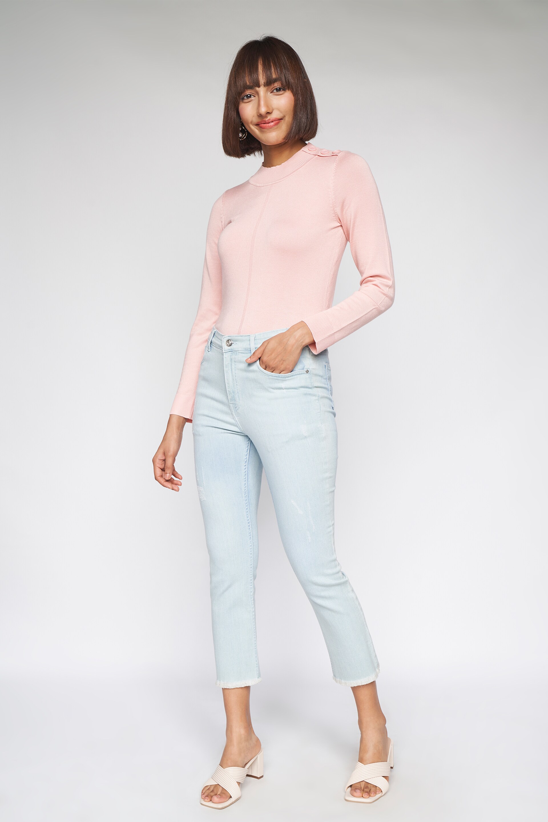 2 - Light Pink Self Design Sweater Top, image 2