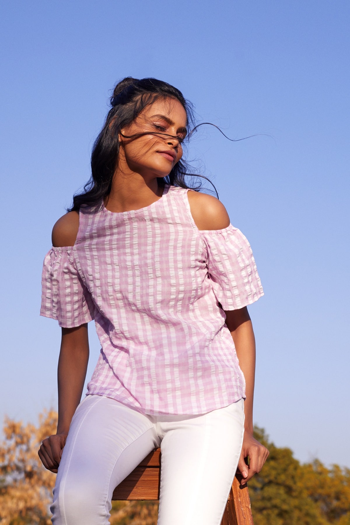 1 - Pink Striped Fit And Flare Top, image 1