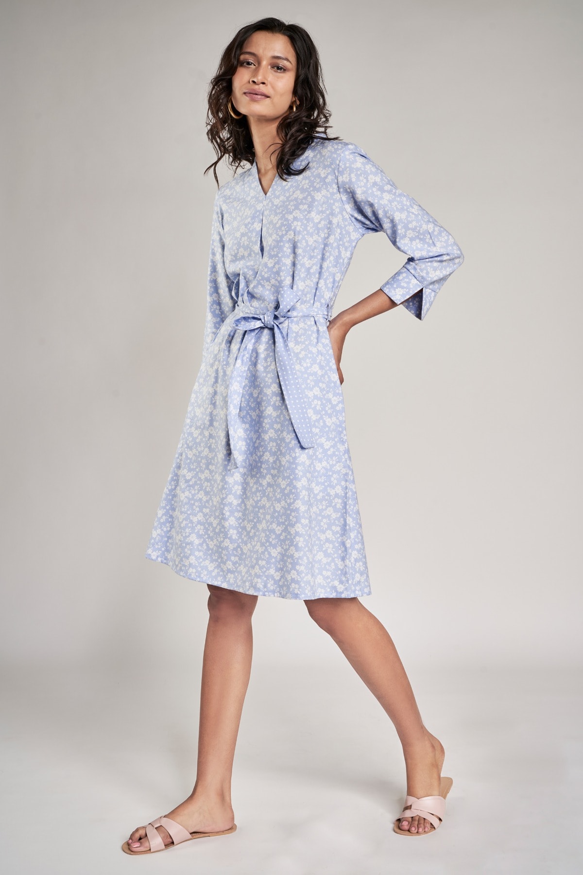 1 - Powder Blue Floral Printed Shift Dress, image 1