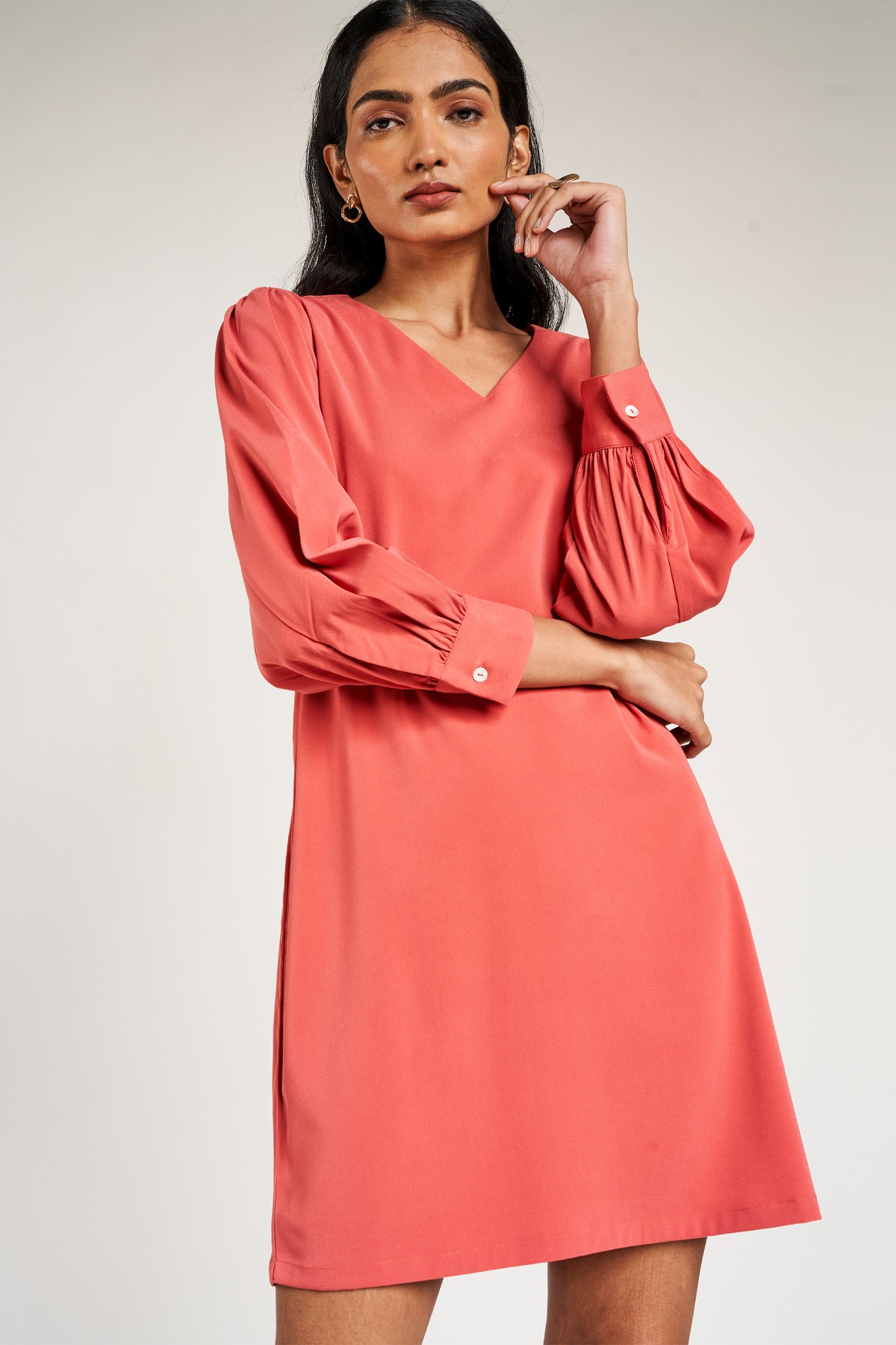 4 - Peach Solid A-Line Dress, image 4