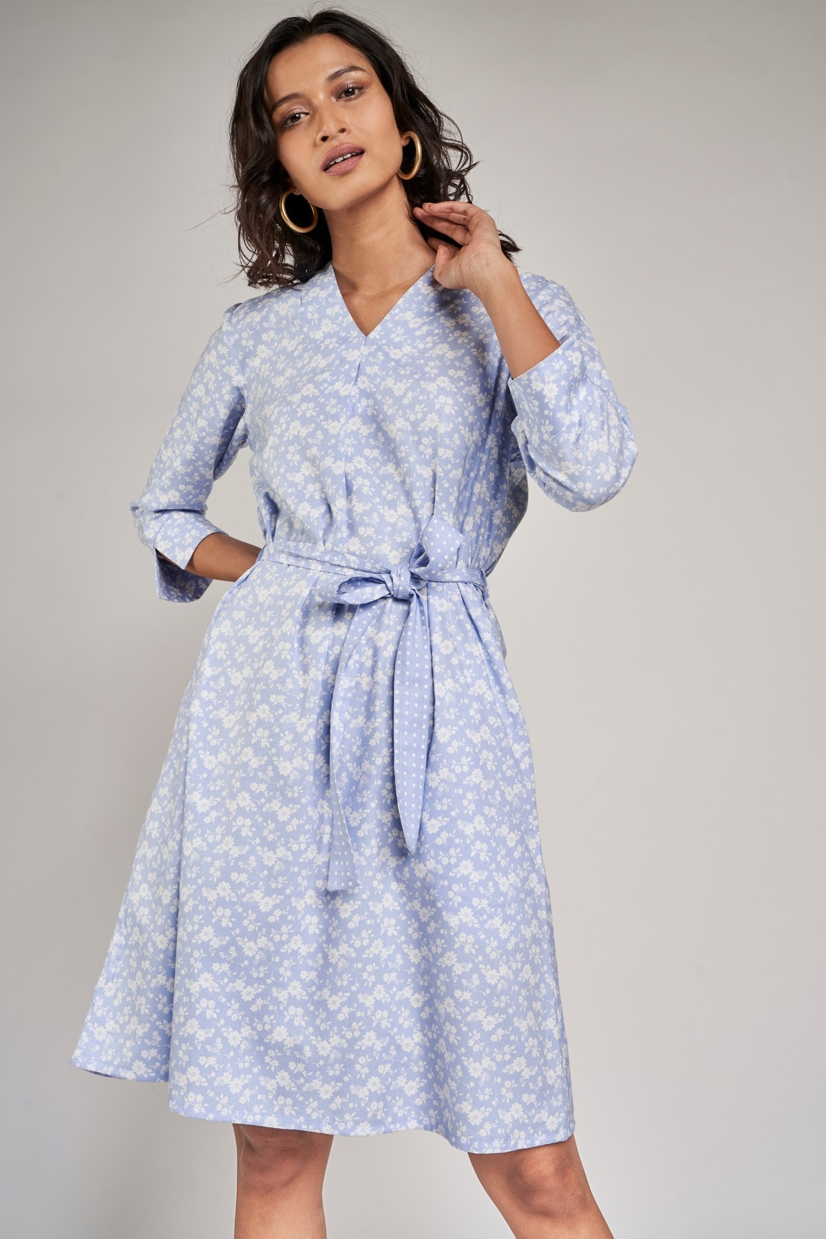 2 - Powder Blue Floral Printed Shift Dress, image 2